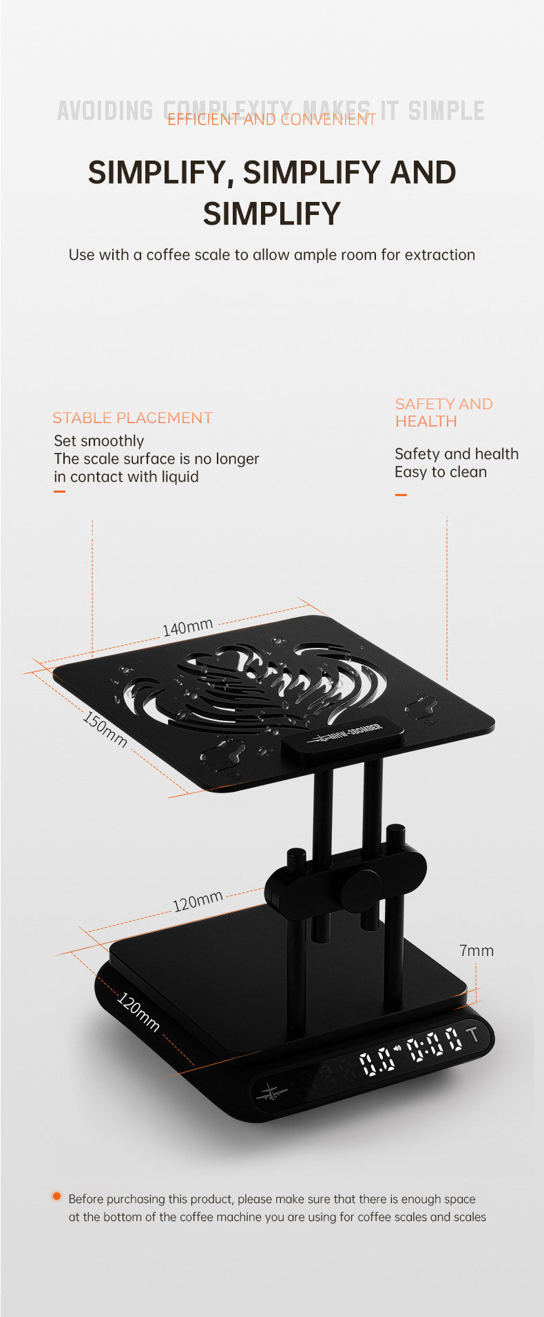 MHW-3BOMBER Adjustable Height Coffee Weighing Rack with Silicone Non-slip Base Electronic Scale Stand Waterproof Barista Tools
