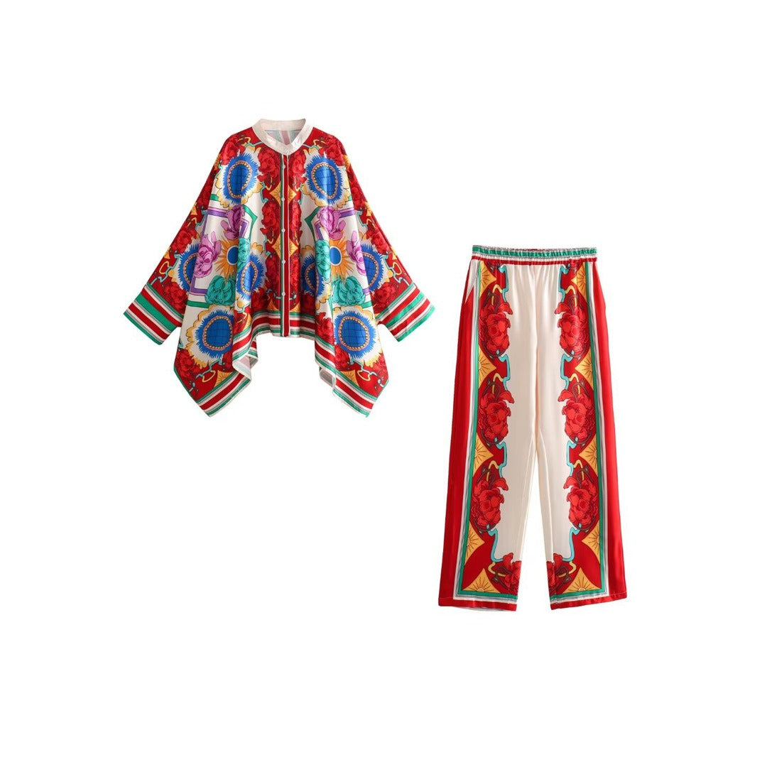Winter New Women's Fashion European and American Style Loose Positioning Printed Bat Shirt Casual Long