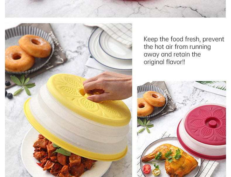 Collapsible Microwave Cover Lid Folding Plate Cover Colander Strainer Fruit Vegetables Washing Basket Plate Lid Kitchen Tools