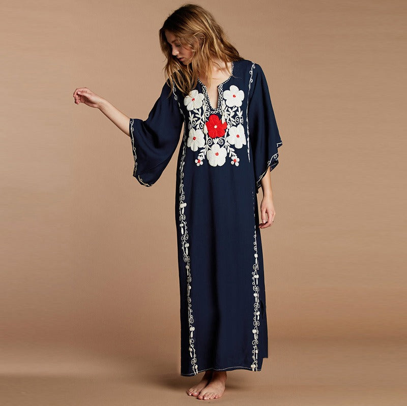 Hot selling Tibetan cotton embroidered long skirt beach skirt bikini cover up loose oversized holiday skirt sun protection shirt