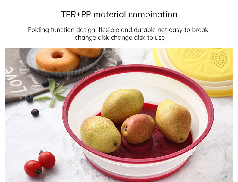 Collapsible Microwave Cover Lid Folding Plate Cover Colander Strainer Fruit Vegetables Washing Basket Plate Lid Kitchen Tools