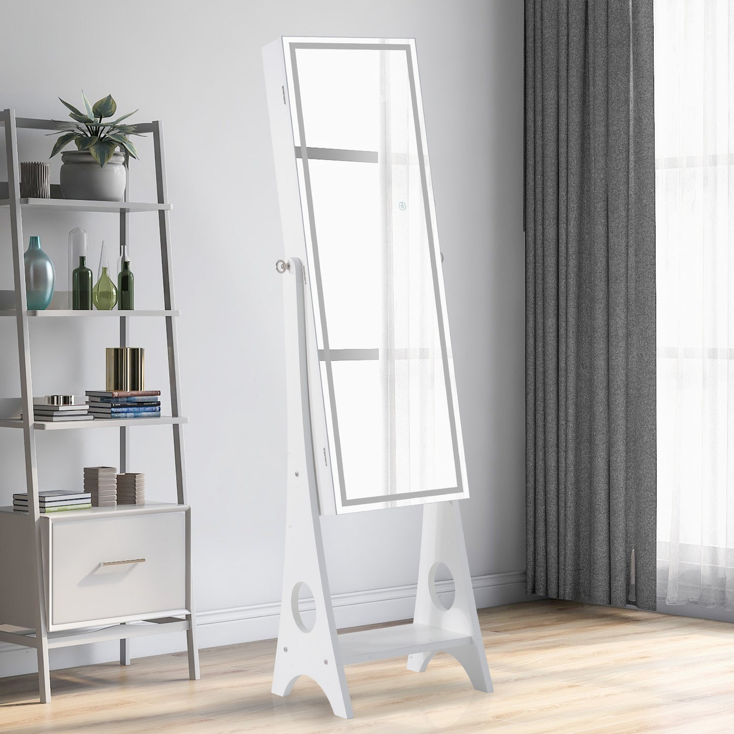 Fashion Simple Jewelry Storage Mirror Cabinet With LED Lights For Living Room Or Bedroom