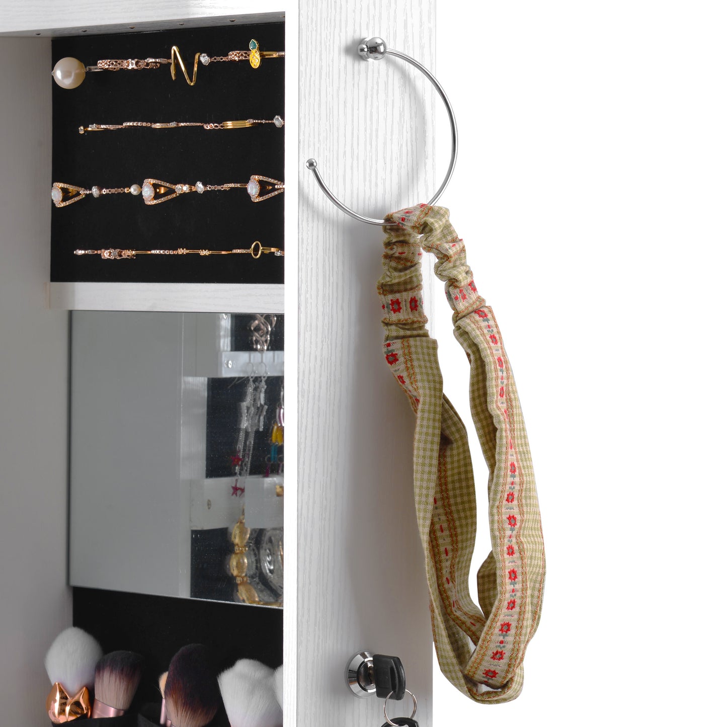 Fashion Simple Jewelry Storage Mirror Cabinet With LED Lights For Living Room Or Bedroom