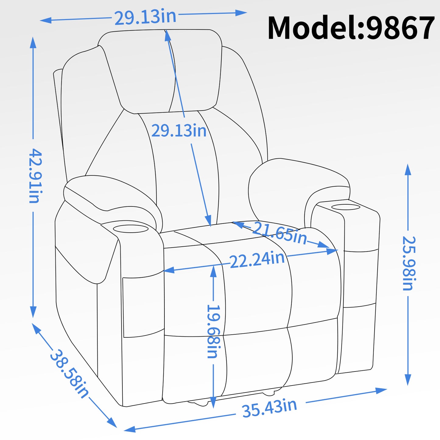 Okin motor Up to 350 LBS Chenille Power Lift Recliner Chair Blue