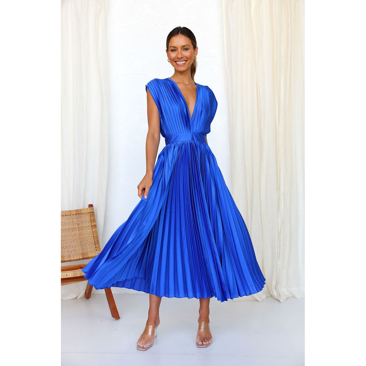 Spring/Summer New Sexy Pleated Dress INS Casual Loose Zipper Sleeveless Dress