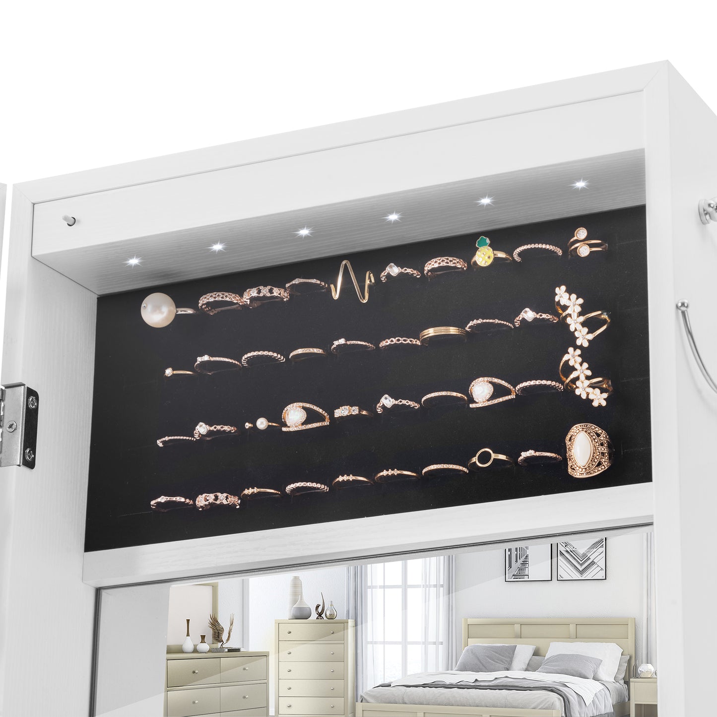 Fashion Simple Jewelry Storage Mirror Cabinet With LED Lights For Living Room Or Bedroom