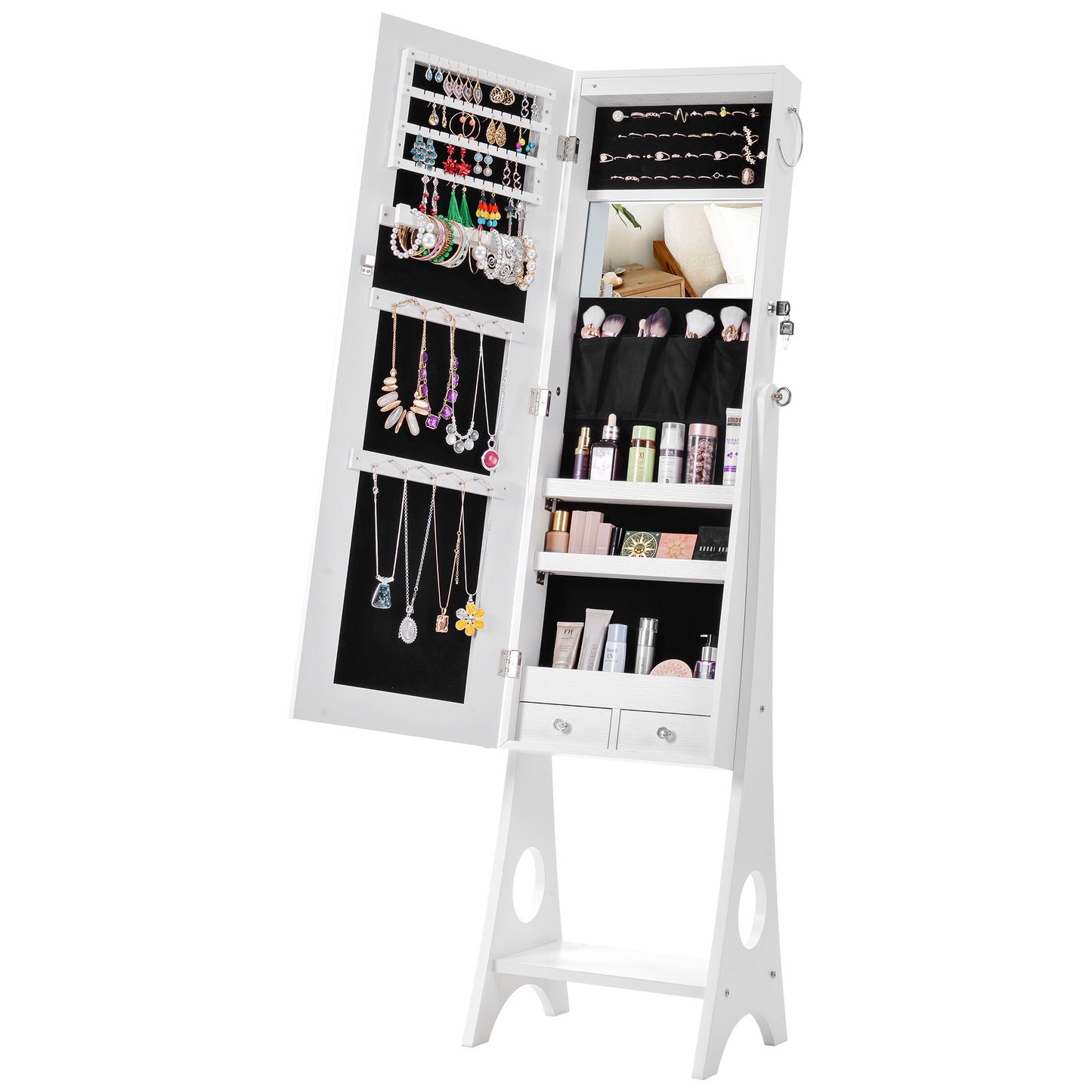Fashion Simple Jewelry Storage Mirror Cabinet With LED Lights For Living Room Or Bedroom