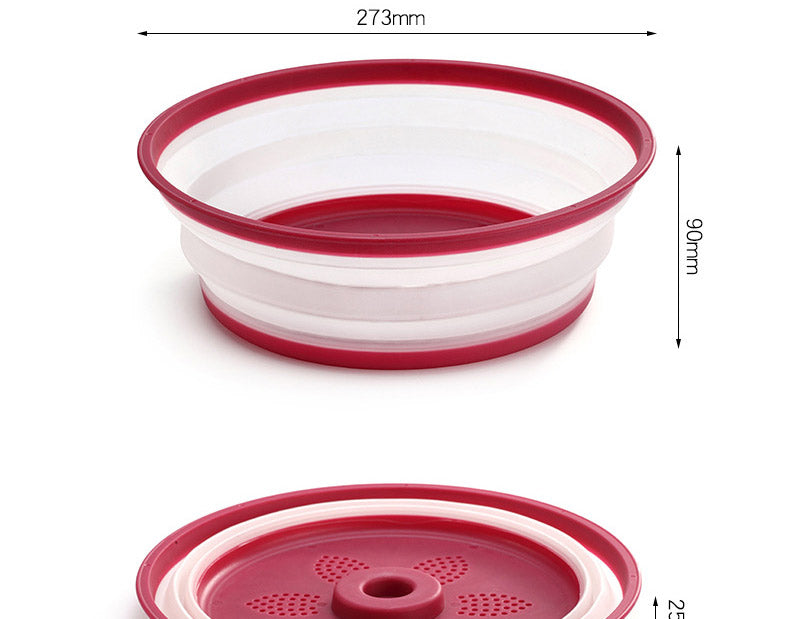 Collapsible Microwave Cover Lid Folding Plate Cover Colander Strainer Fruit Vegetables Washing Basket Plate Lid Kitchen Tools