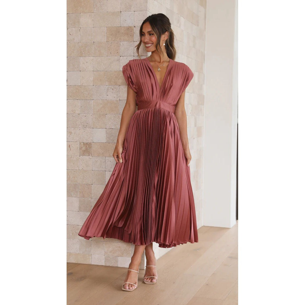 Spring/Summer New Sexy Pleated Dress INS Casual Loose Zipper Sleeveless Dress