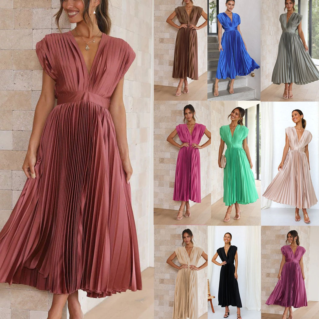 Spring/Summer New Sexy Pleated Dress INS Casual Loose Zipper Sleeveless Dress