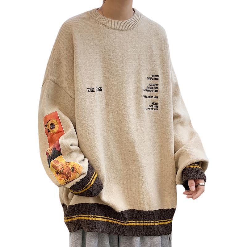 retro Sweater men's autumn and winter thick round neck oversized loose vintage Japanese knit trend