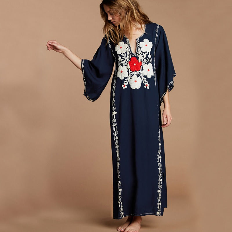Hot selling Tibetan cotton embroidered long skirt beach skirt bikini cover up loose oversized holiday skirt sun protection shirt