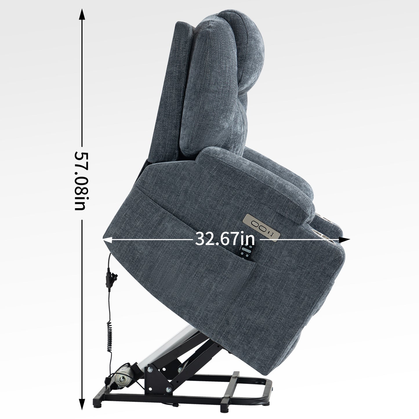 Okin motor Up to 350 LBS Chenille Power Lift Recliner Chair Blue