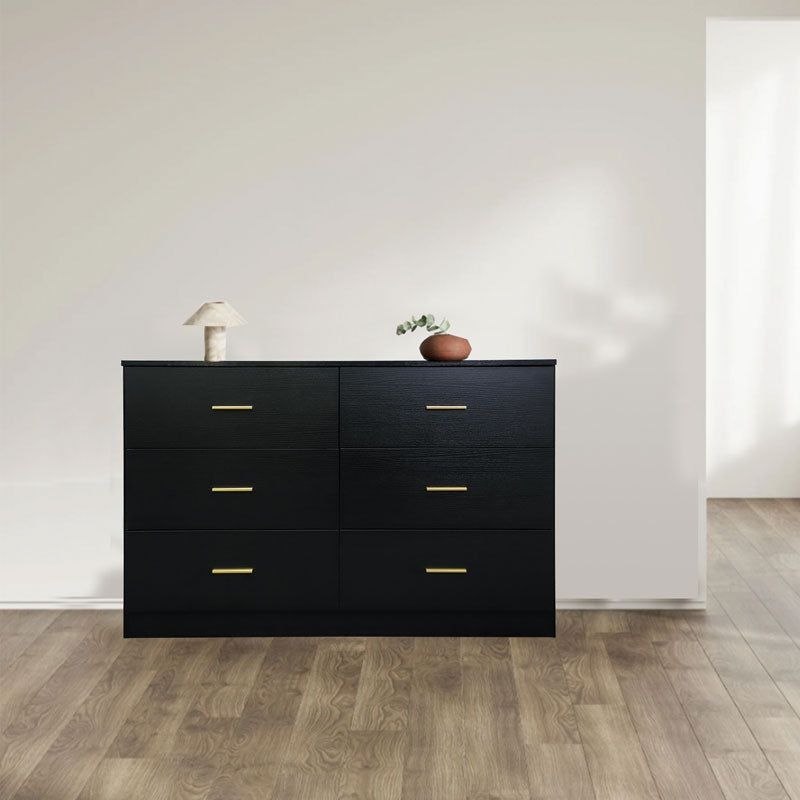 Modern Black 6-Drawer Dresser for Bedroom - Ample Storage Wide Chest of Drawers Sturdy & Safe