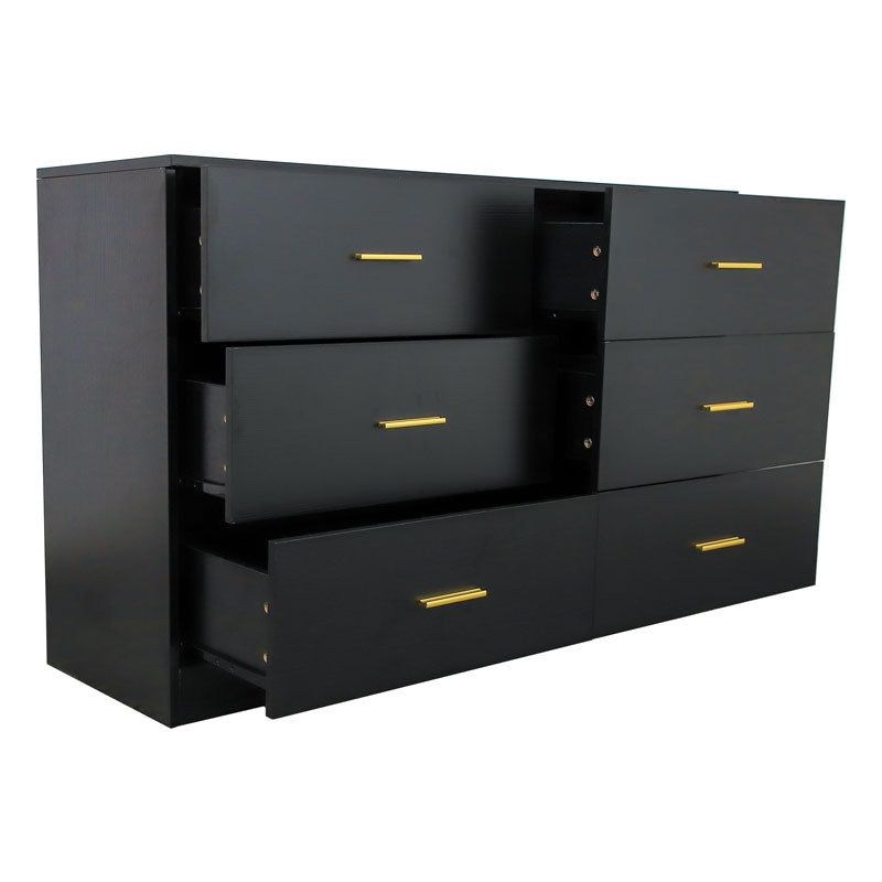 Modern Black 6-Drawer Dresser for Bedroom - Ample Storage Wide Chest of Drawers Sturdy & Safe