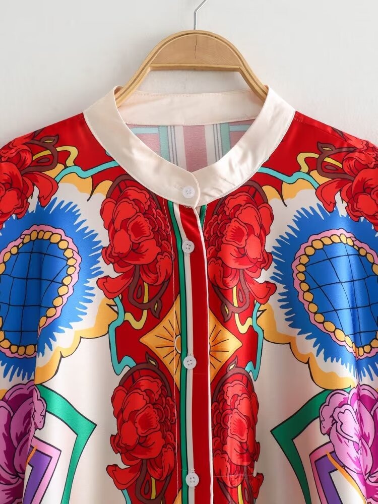 Winter New Women's Fashion European and American Style Loose Positioning Printed Bat Shirt Casual Long
