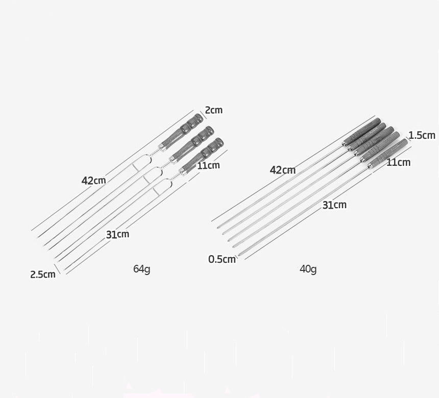 Korean Outdoor BBQ Barbecue Needle Barbecue Fork Barbecue Stick Portable Stainless Steel U-shaped Wood Handle Picnic 7-piece Set
