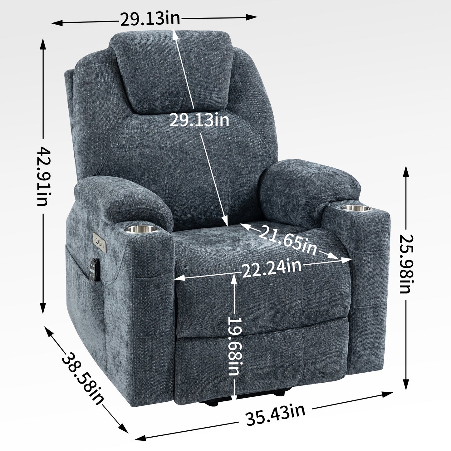 Okin motor Up to 350 LBS Chenille Power Lift Recliner Chair Blue