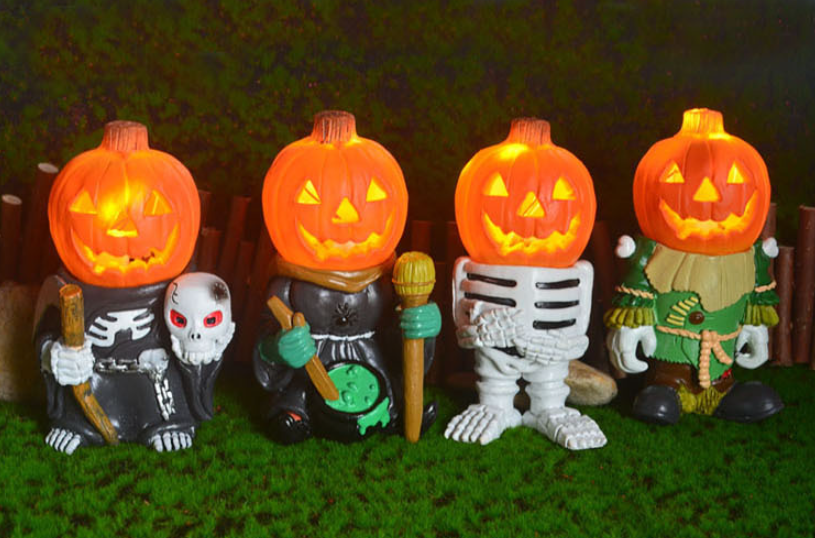 Halloween gift pumpkin knight garden ornaments decorative luminous small pumpkin head resin ornaments