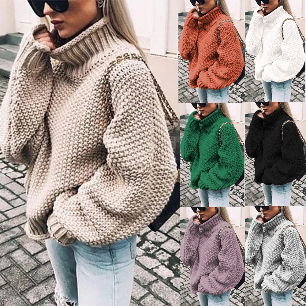 Autumn/Winter Sweater Women's New Curled High Neck Bat Sleeves Knit