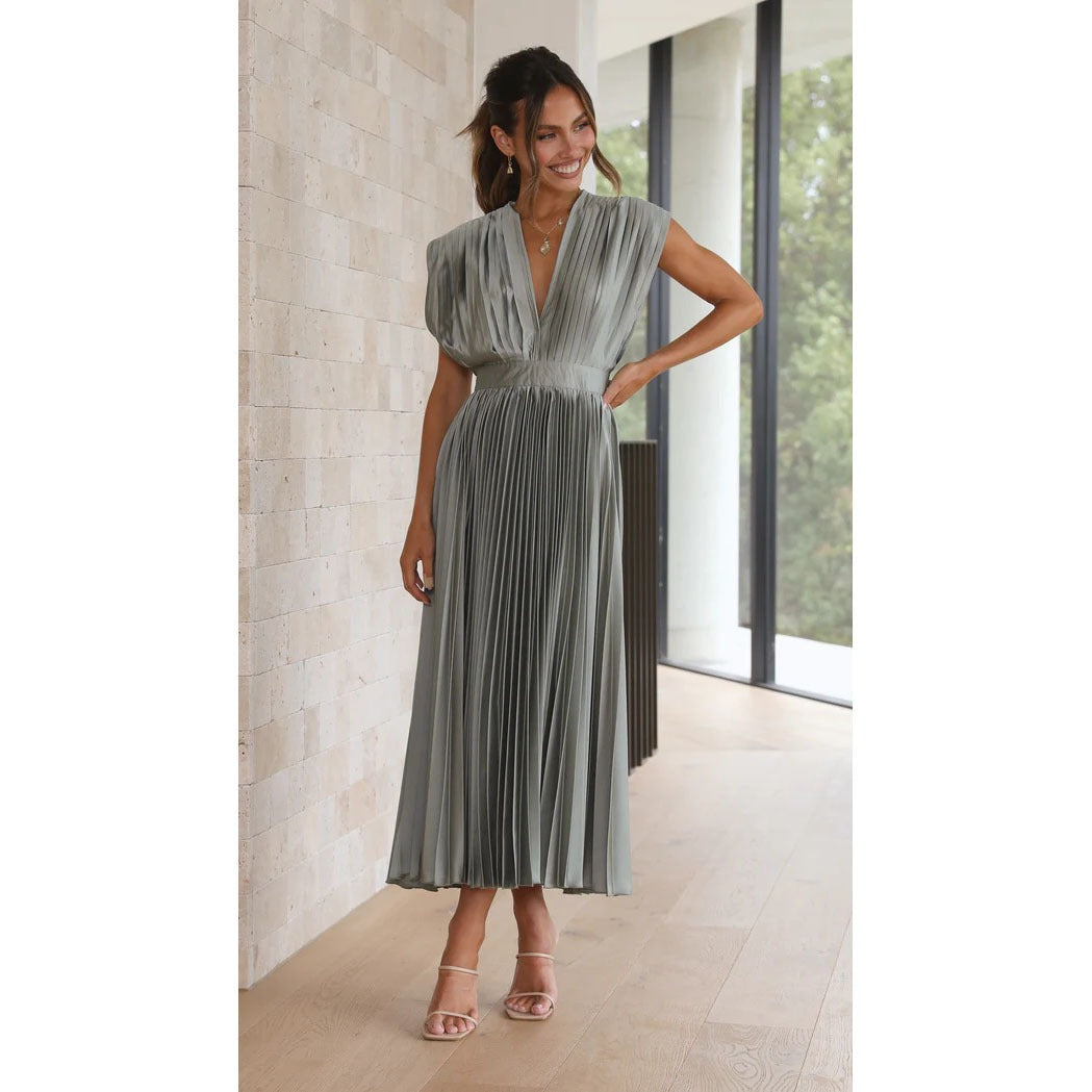 Spring/Summer New Sexy Pleated Dress INS Casual Loose Zipper Sleeveless Dress