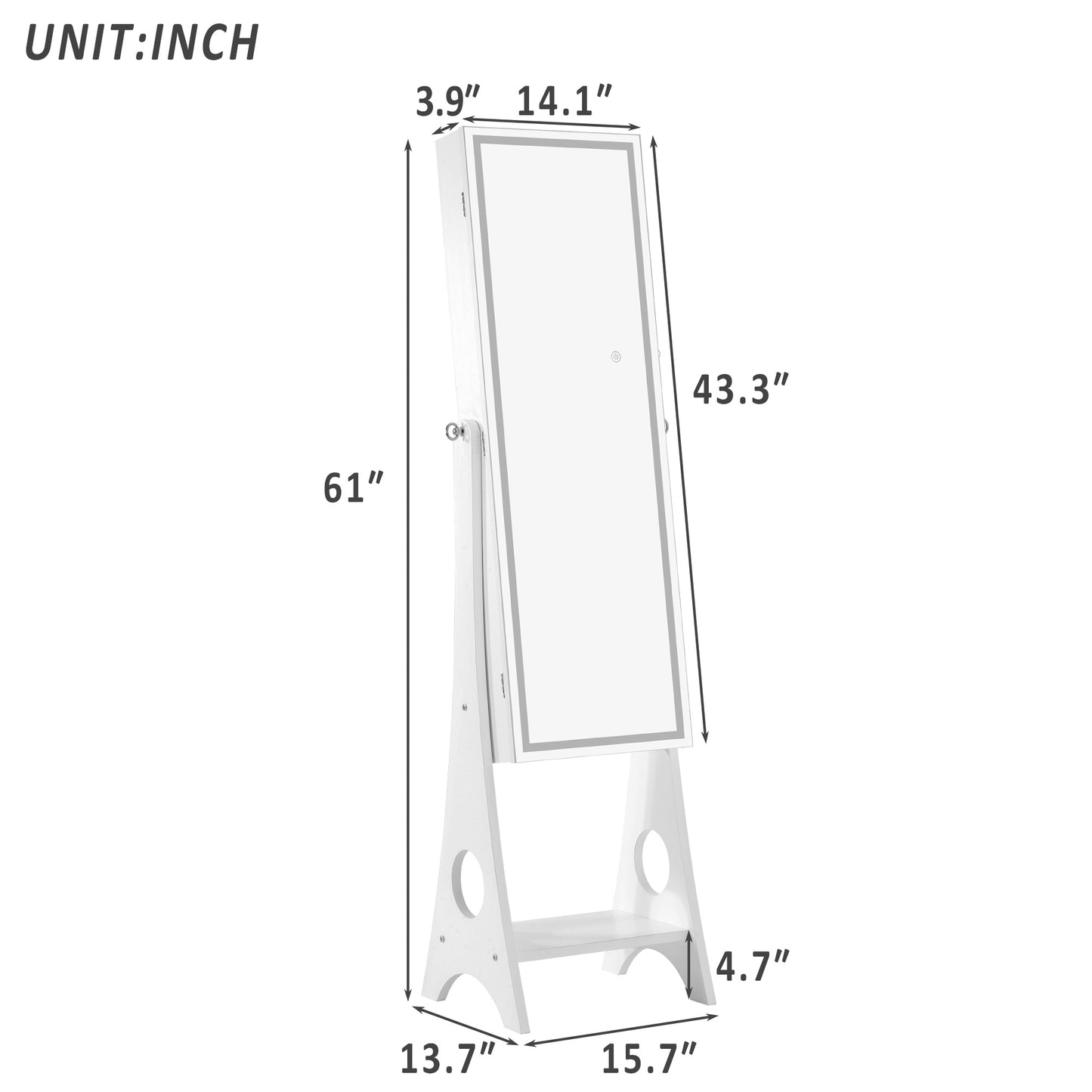 Fashion Simple Jewelry Storage Mirror Cabinet With LED Lights For Living Room Or Bedroom