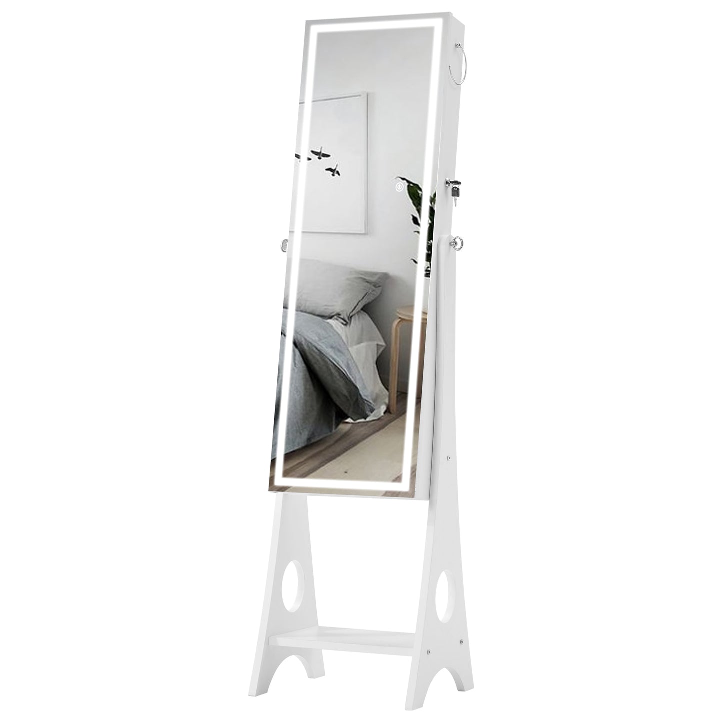 Fashion Simple Jewelry Storage Mirror Cabinet With LED Lights For Living Room Or Bedroom