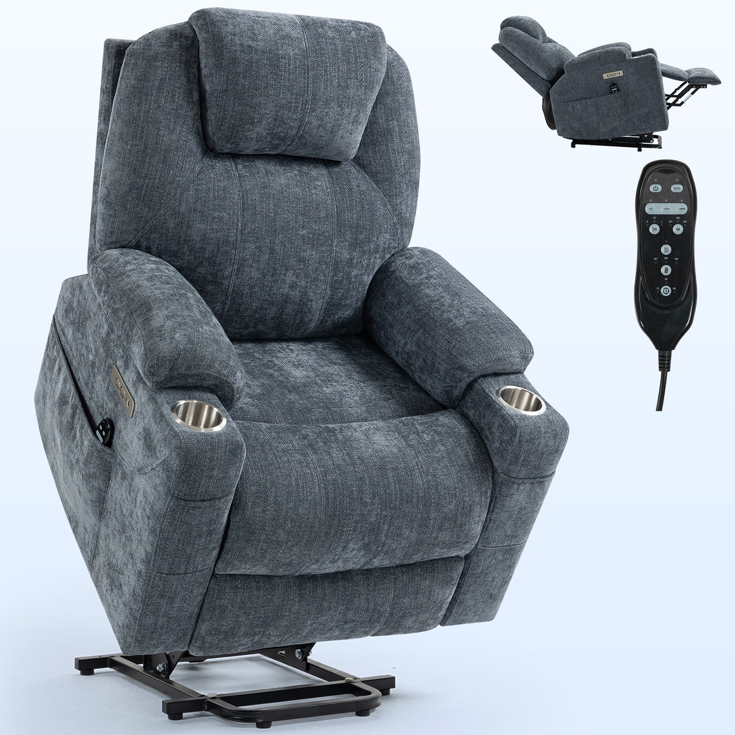 Okin motor Up to 350 LBS Chenille Power Lift Recliner Chair Blue