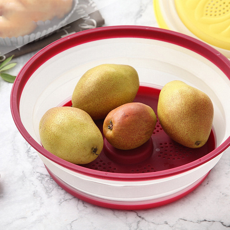 Collapsible Microwave Cover Lid Folding Plate Cover Colander Strainer Fruit Vegetables Washing Basket Plate Lid Kitchen Tools