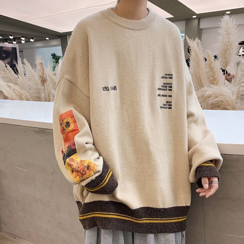 retro Sweater men's autumn and winter thick round neck oversized loose vintage Japanese knit trend