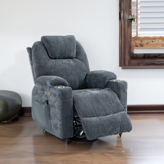 Okin motor Up to 350 LBS Chenille Power Lift Recliner Chair Blue