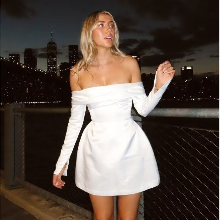 The new two tone one shoulder style slim fitting waist dress