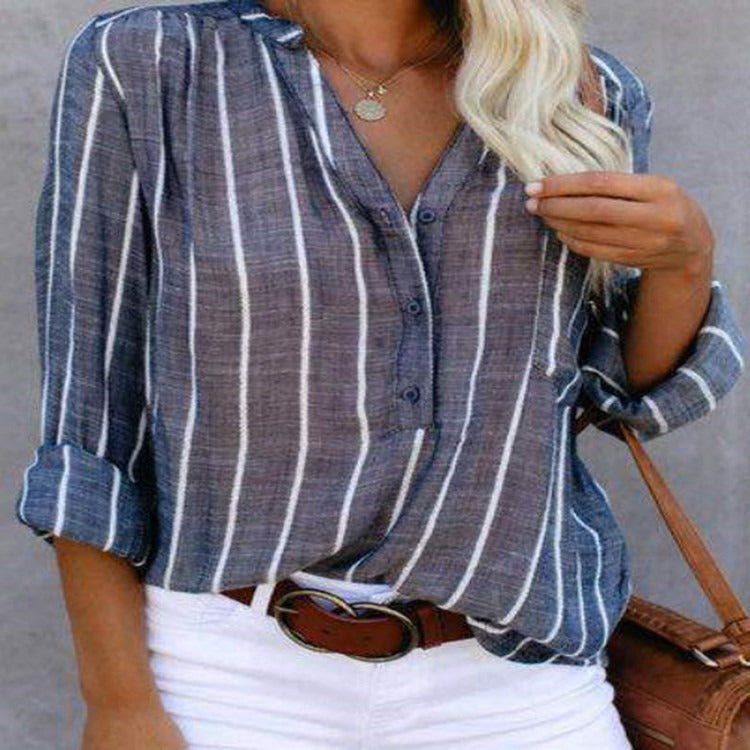 Minimalist and fashionable printed striped shirt for foreign trade shirts for women
