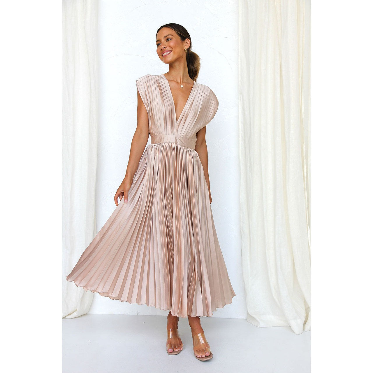 Spring/Summer New Sexy Pleated Dress INS Casual Loose Zipper Sleeveless Dress